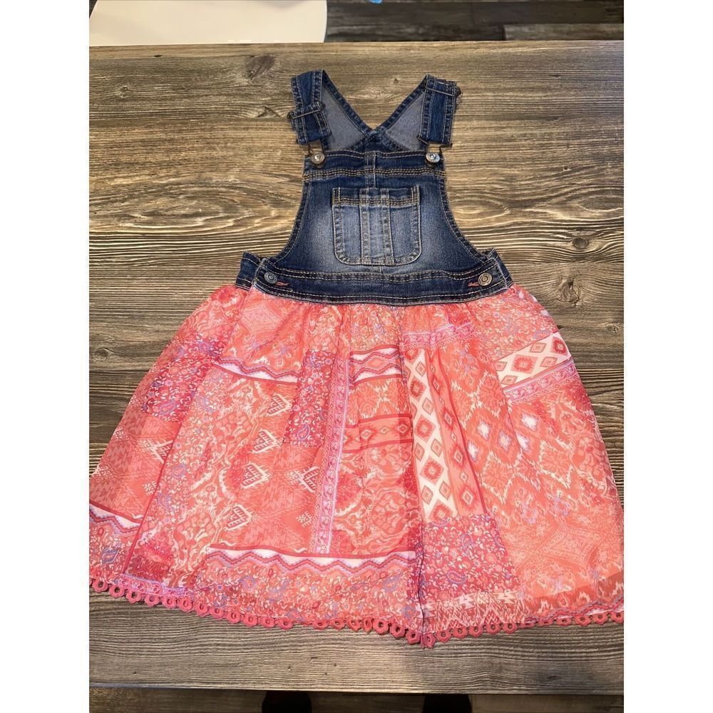Girls Jordache Overall Dress Size XS(4-5) Ruffles Denim Blue Pink. NWOT.